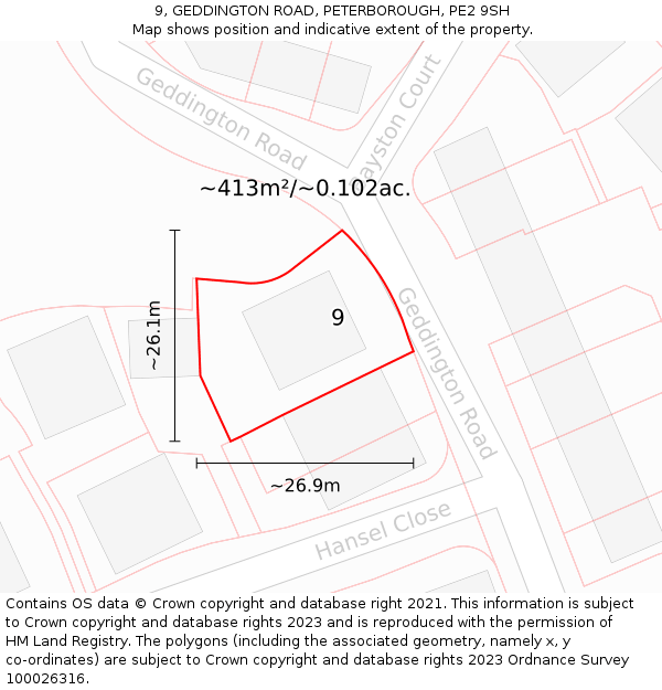 9, GEDDINGTON ROAD, PETERBOROUGH, PE2 9SH: Plot and title map