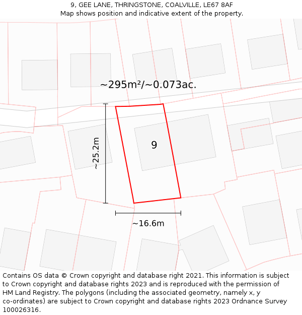 9, GEE LANE, THRINGSTONE, COALVILLE, LE67 8AF: Plot and title map