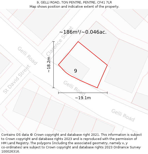 9, GELLI ROAD, TON PENTRE, PENTRE, CF41 7LR: Plot and title map
