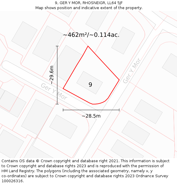 9, GER Y MOR, RHOSNEIGR, LL64 5JF: Plot and title map