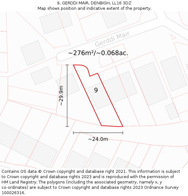 9, GERDDI MAIR, DENBIGH, LL16 3DZ: Plot and title map