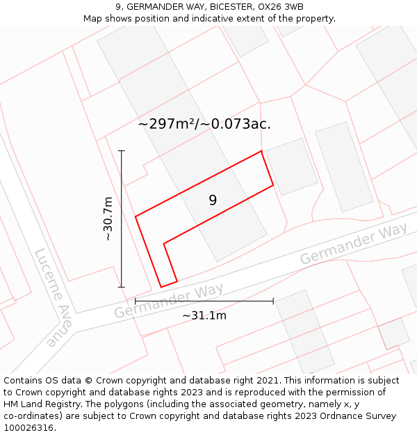 9, GERMANDER WAY, BICESTER, OX26 3WB: Plot and title map