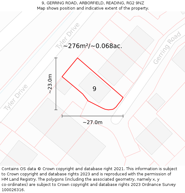 9, GERRING ROAD, ARBORFIELD, READING, RG2 9NZ: Plot and title map