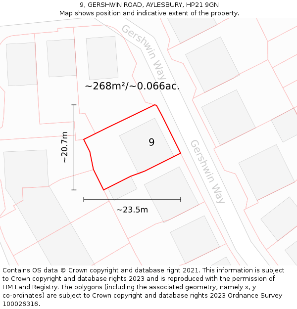 9, GERSHWIN ROAD, AYLESBURY, HP21 9GN: Plot and title map