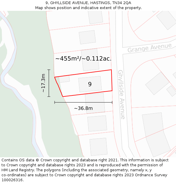 9, GHYLLSIDE AVENUE, HASTINGS, TN34 2QA: Plot and title map