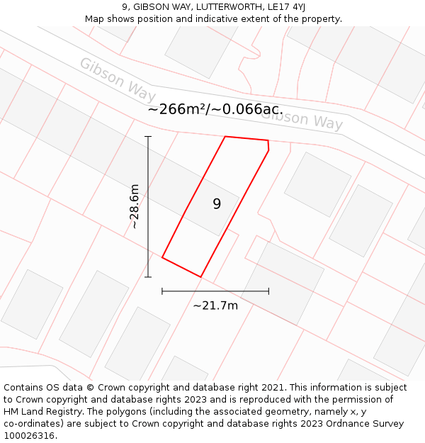 9, GIBSON WAY, LUTTERWORTH, LE17 4YJ: Plot and title map