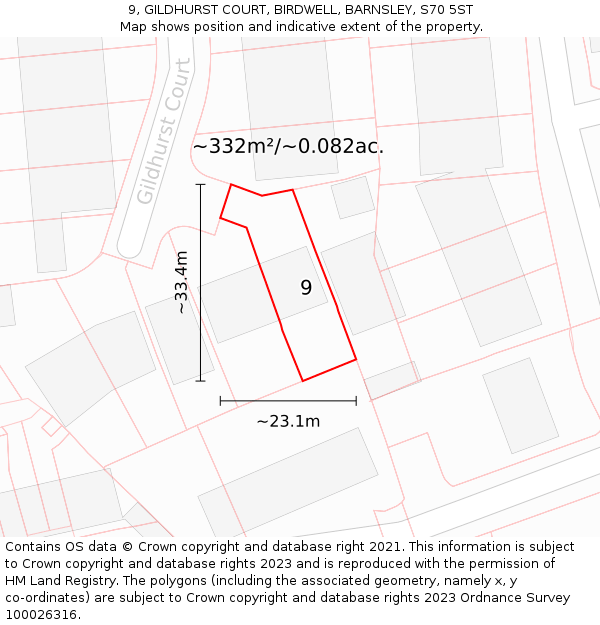 9, GILDHURST COURT, BIRDWELL, BARNSLEY, S70 5ST: Plot and title map