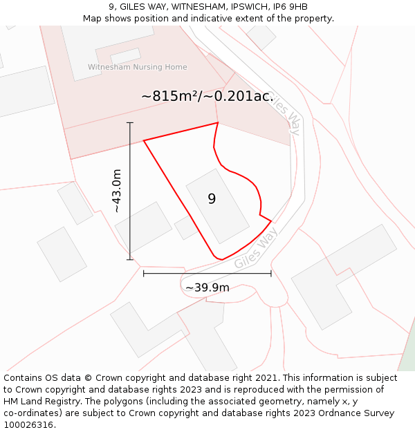 9, GILES WAY, WITNESHAM, IPSWICH, IP6 9HB: Plot and title map