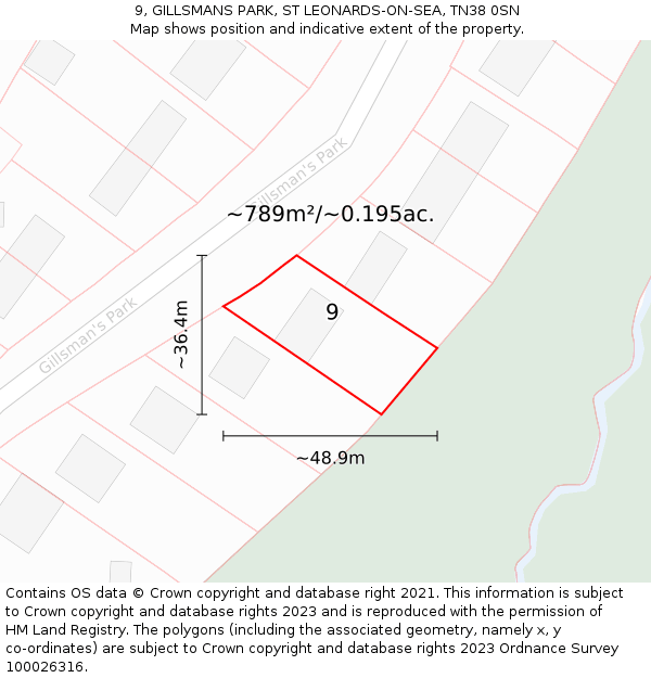 9, GILLSMANS PARK, ST LEONARDS-ON-SEA, TN38 0SN: Plot and title map