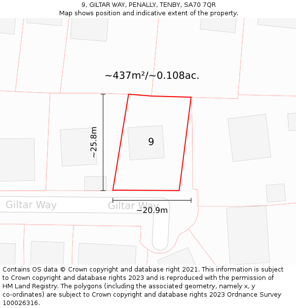 9, GILTAR WAY, PENALLY, TENBY, SA70 7QR: Plot and title map
