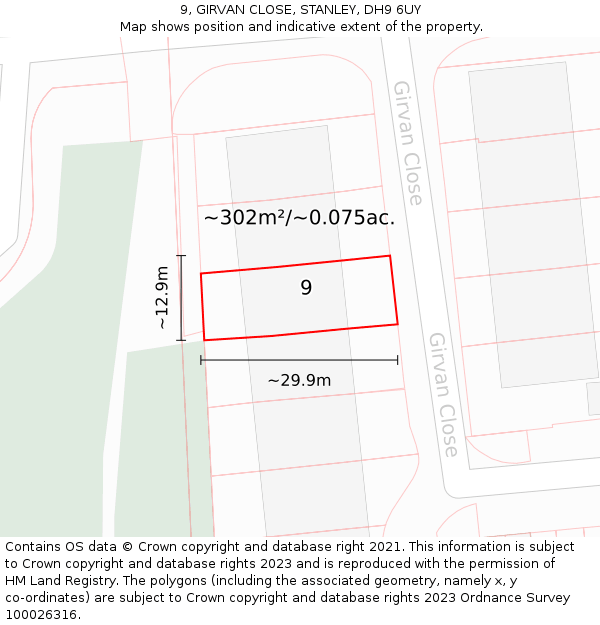 9, GIRVAN CLOSE, STANLEY, DH9 6UY: Plot and title map