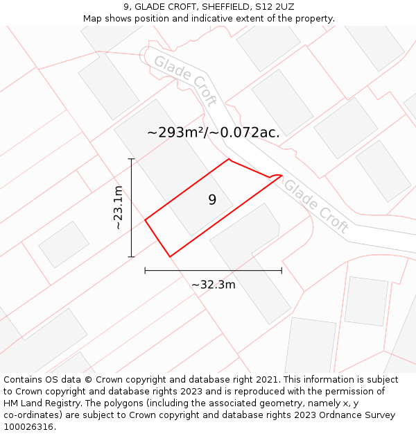 9, GLADE CROFT, SHEFFIELD, S12 2UZ: Plot and title map