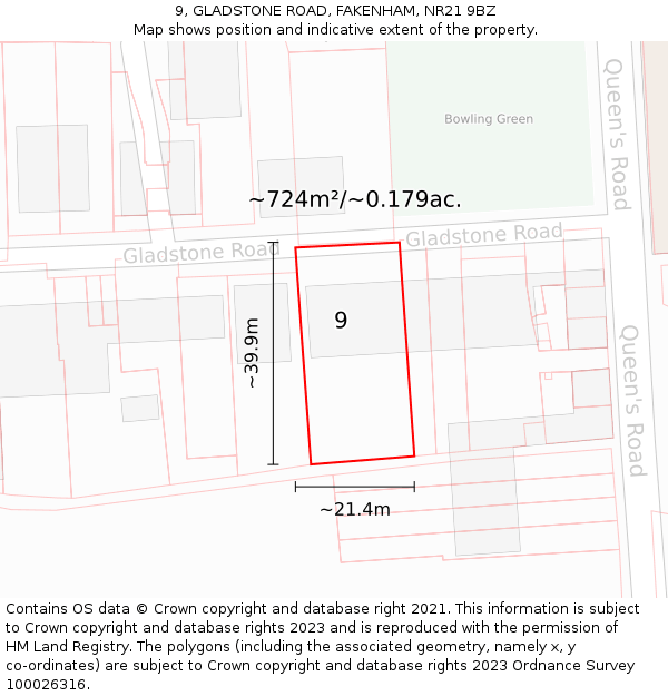 9, GLADSTONE ROAD, FAKENHAM, NR21 9BZ: Plot and title map