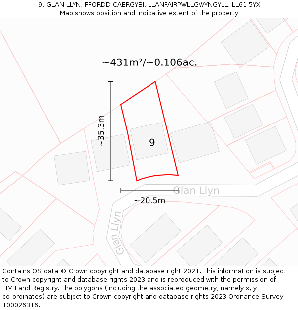 9, GLAN LLYN, FFORDD CAERGYBI, LLANFAIRPWLLGWYNGYLL, LL61 5YX: Plot and title map