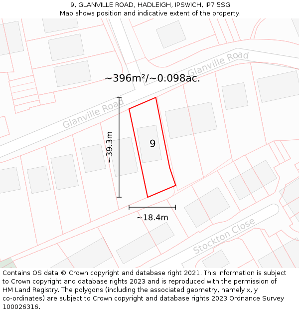 9, GLANVILLE ROAD, HADLEIGH, IPSWICH, IP7 5SG: Plot and title map