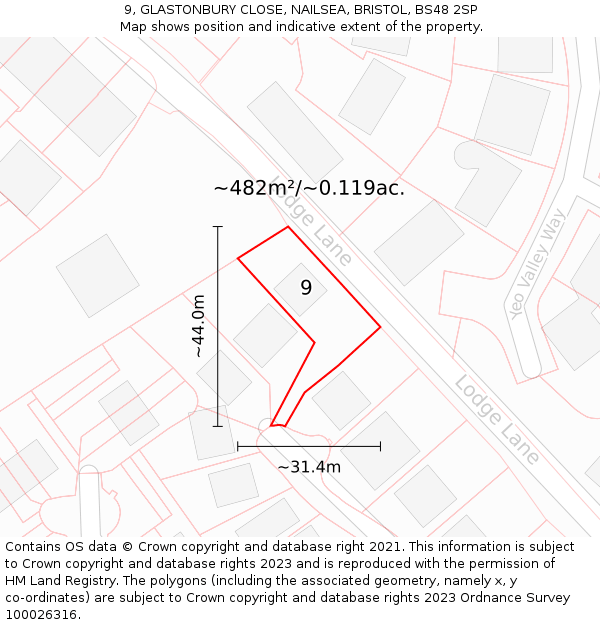 9, GLASTONBURY CLOSE, NAILSEA, BRISTOL, BS48 2SP: Plot and title map