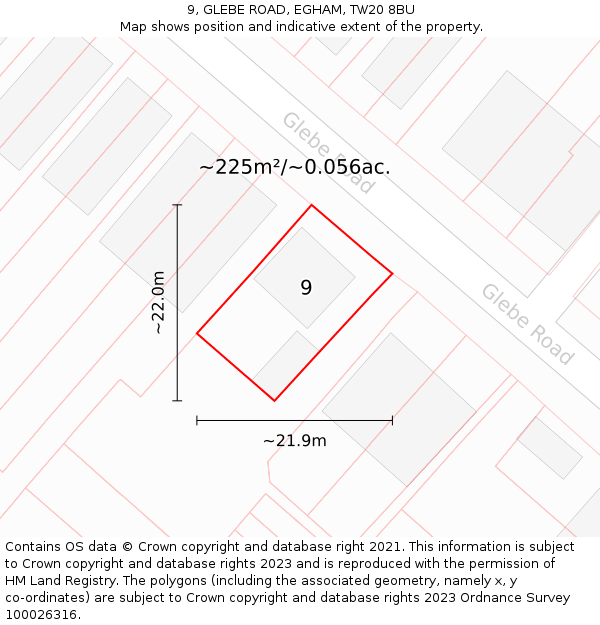 9, GLEBE ROAD, EGHAM, TW20 8BU: Plot and title map