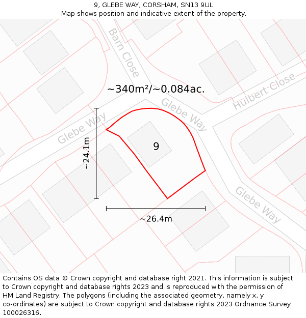 9, GLEBE WAY, CORSHAM, SN13 9UL: Plot and title map