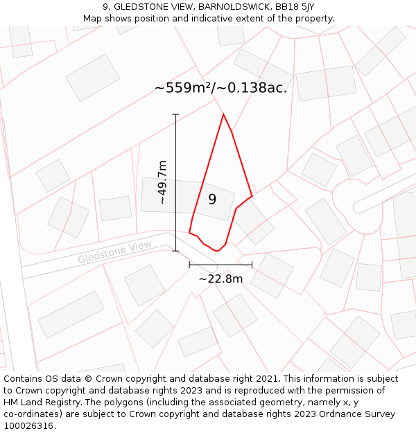 9, GLEDSTONE VIEW, BARNOLDSWICK, BB18 5JY: Plot and title map