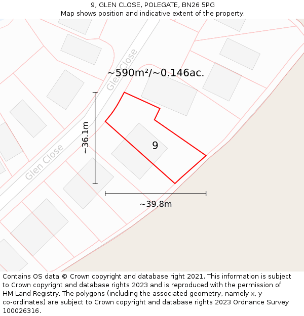 9, GLEN CLOSE, POLEGATE, BN26 5PG: Plot and title map