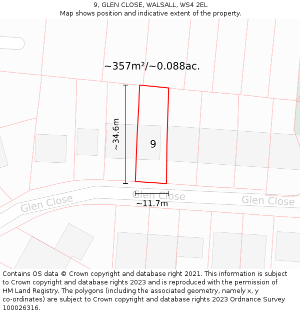 9, GLEN CLOSE, WALSALL, WS4 2EL: Plot and title map
