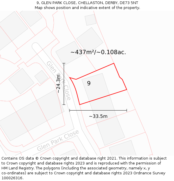 9, GLEN PARK CLOSE, CHELLASTON, DERBY, DE73 5NT: Plot and title map