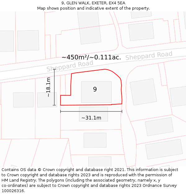 9, GLEN WALK, EXETER, EX4 5EA: Plot and title map