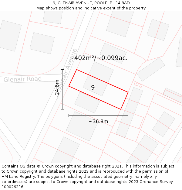 9, GLENAIR AVENUE, POOLE, BH14 8AD: Plot and title map