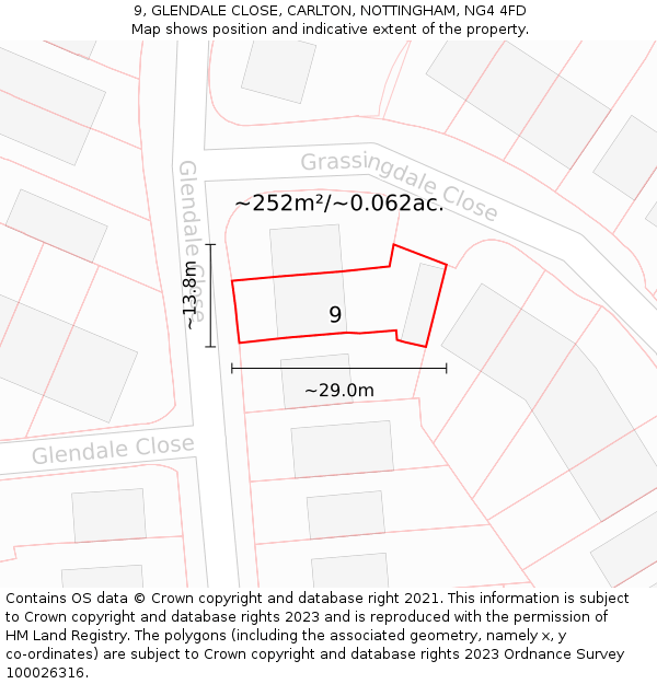 9, GLENDALE CLOSE, CARLTON, NOTTINGHAM, NG4 4FD: Plot and title map