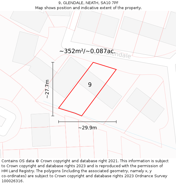 9, GLENDALE, NEATH, SA10 7PF: Plot and title map