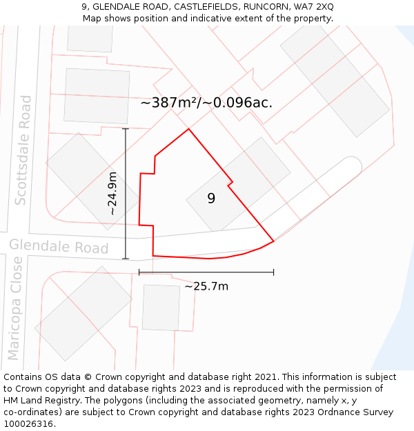 9, GLENDALE ROAD, CASTLEFIELDS, RUNCORN, WA7 2XQ: Plot and title map