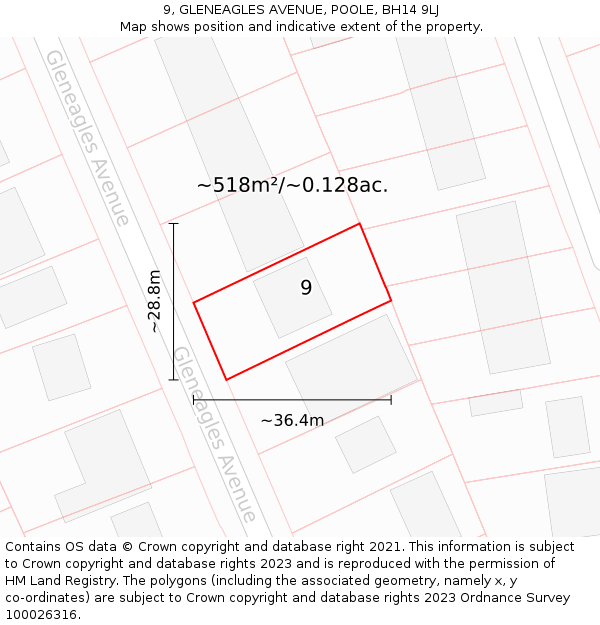 9, GLENEAGLES AVENUE, POOLE, BH14 9LJ: Plot and title map
