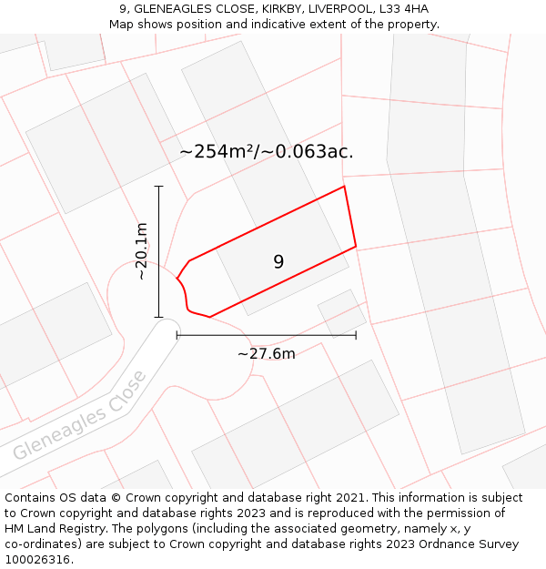9, GLENEAGLES CLOSE, KIRKBY, LIVERPOOL, L33 4HA: Plot and title map