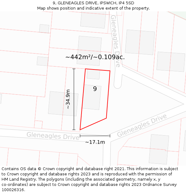 9, GLENEAGLES DRIVE, IPSWICH, IP4 5SD: Plot and title map