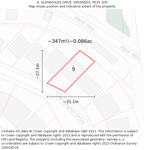 9, GLENEAGLES DRIVE, SKEGNESS, PE25 1DR: Plot and title map