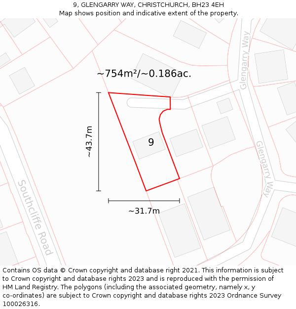 9, GLENGARRY WAY, CHRISTCHURCH, BH23 4EH: Plot and title map