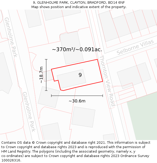 9, GLENHOLME PARK, CLAYTON, BRADFORD, BD14 6NF: Plot and title map
