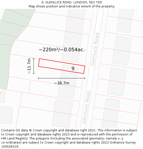 9, GLENLUCE ROAD, LONDON, SE3 7SD: Plot and title map