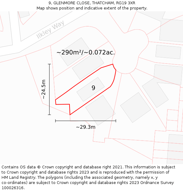 9, GLENMORE CLOSE, THATCHAM, RG19 3XR: Plot and title map