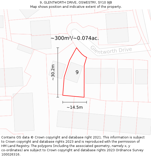 9, GLENTWORTH DRIVE, OSWESTRY, SY10 9JB: Plot and title map