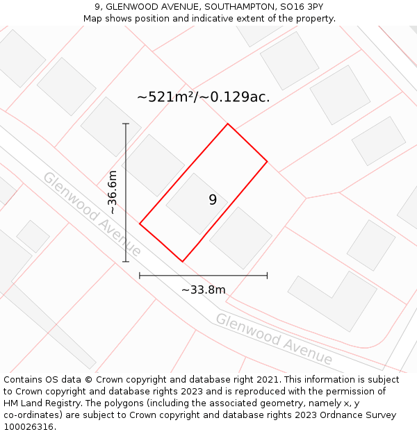 9, GLENWOOD AVENUE, SOUTHAMPTON, SO16 3PY: Plot and title map