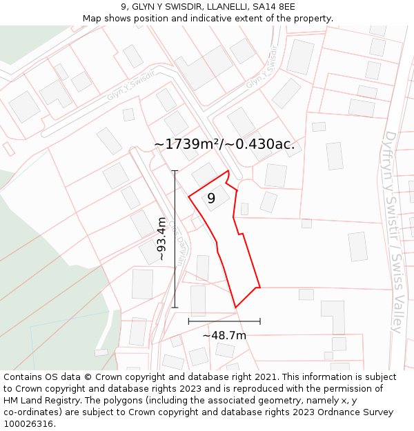 9, GLYN Y SWISDIR, LLANELLI, SA14 8EE: Plot and title map