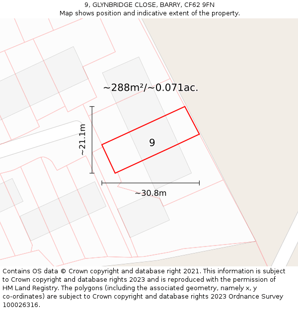 9, GLYNBRIDGE CLOSE, BARRY, CF62 9FN: Plot and title map