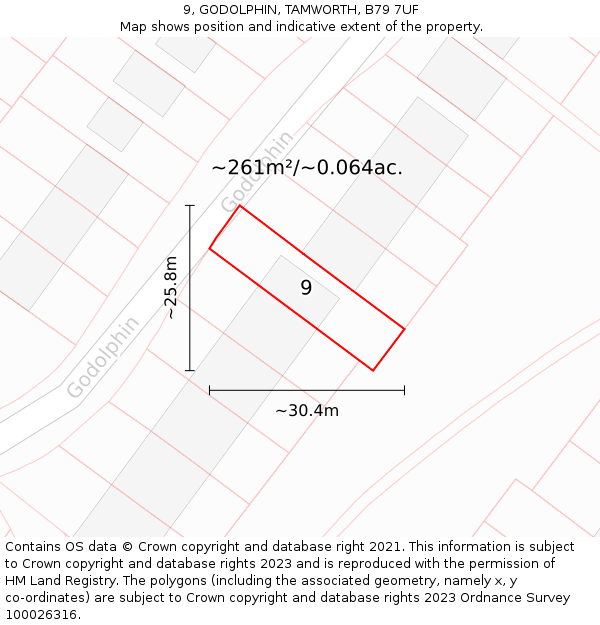 9, GODOLPHIN, TAMWORTH, B79 7UF: Plot and title map