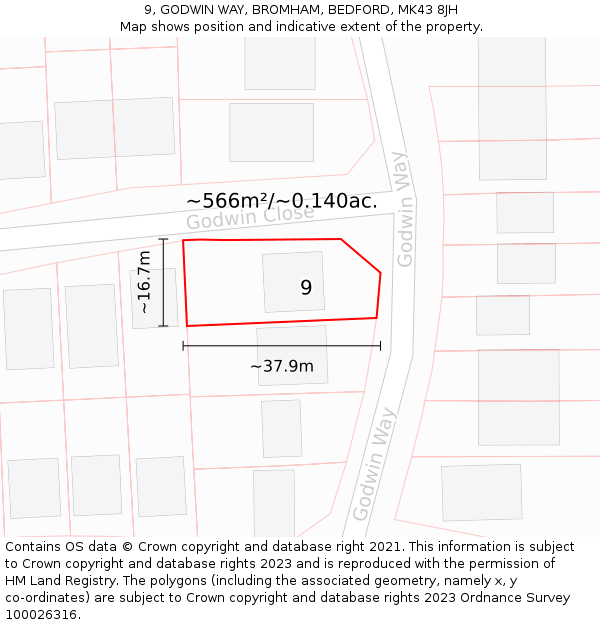 9, GODWIN WAY, BROMHAM, BEDFORD, MK43 8JH: Plot and title map