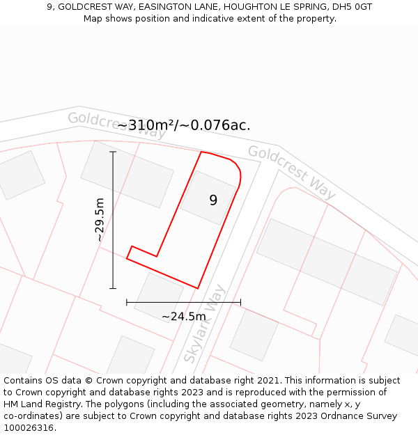 9, GOLDCREST WAY, EASINGTON LANE, HOUGHTON LE SPRING, DH5 0GT: Plot and title map