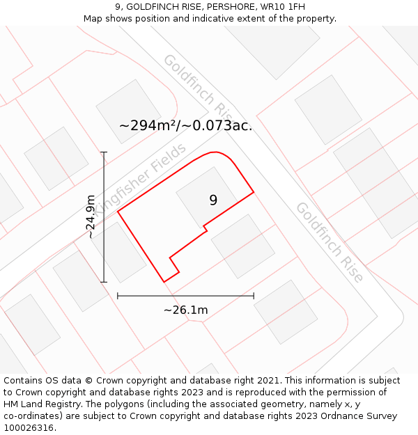 9, GOLDFINCH RISE, PERSHORE, WR10 1FH: Plot and title map