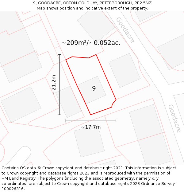 9, GOODACRE, ORTON GOLDHAY, PETERBOROUGH, PE2 5NZ: Plot and title map