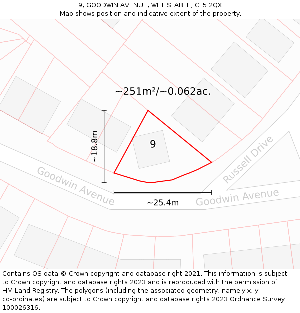 9, GOODWIN AVENUE, WHITSTABLE, CT5 2QX: Plot and title map