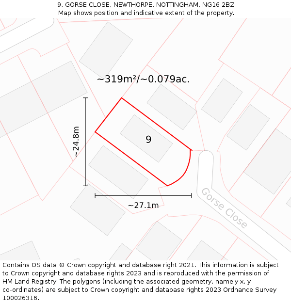 9, GORSE CLOSE, NEWTHORPE, NOTTINGHAM, NG16 2BZ: Plot and title map